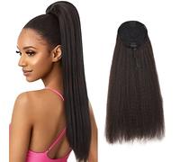 75CM Afro Kinky Straight Drawstring Ponytail Afro Yaki Straight Drawstring Ponytail Extensions for Women Girls Pony Tails Hair Pieces Black (75CM/30 INCH, 4#)