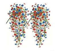 75cm Artificial Orchid Vine Hanging Garland for Indoor Outdoor Home Garden Wall Wedding Party Event Decor Simulation Flowers in Multiple Color Options 2Pcs Set(Blue + Great Red)