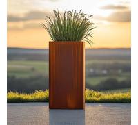 75cm Corten Steel Tall Square Planter - Pre-Rusted Woven Wood Light Brown One Size