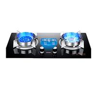 75CM Gas Stove 2 Burners, 4.5/7.2KW9 Cavity High Fire Double Side Independent Timing, Stainless Steel Pot Rack(Style 1,NG)