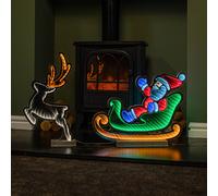 75cm Infinity Santa in Sleigh with Reindeer - Multi-Coloured LED Lights, Indoor/Outdoor Decor
