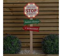 75cm Light Up Wooden Santa Stop Here Christmas Sign with Warm White LEDs