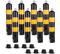 75CM Yellow Removable Steel Bollard PostsSet of 8 with Reflective Strips & Hanging RingIdeal for Traffic Control Parking Management and Road Safety