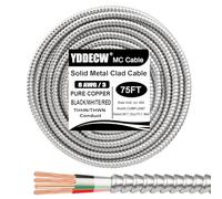 75ft 8/3 Metal Clad (MC) Cable with Ground, 8 Gauge Electric Wire with Aluminum Armor, Solid Bare Copper Conductors for Indoor Outdoor Underground Embedded Installation (8/3, 75 ft)