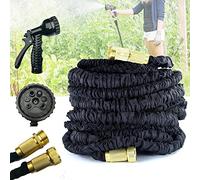 75ft Expandable Garden Hose Black, 3 Times Expanding Flexible Magic Water Hose with 7 Function Nozzle, 3/4" Tap Connectors Solid Brass Fittings, Anti-Leakage Expanding Pipe for Watering and Washing