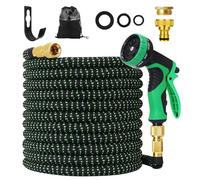 75FT Garden Hose - Thickened 3-Layer Latex, Expandable Garden Hose with 3/4 Inch and 1/2 Inch Faucet Fittings, 10 Function Nozzles, Suitable for Outdoor and Garden Irrigation (Black+Green)