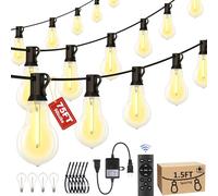 75FT Outdoor String Lights 50+3 Bulbs,120W Dimmer Remote IP65 Watterproof | 1.5FT Bulbs Spacing, Shatterproof Bulbs, Connectable, Dimmable & 3Mode & Timmer, Ties for Setup Outside Patio Porch Backyard