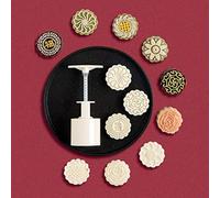 75g Mooncake Mould with 6 Flower Stamps Bakeware Cookie Cutter Hand Press Mould Cake Decoration Tool Kitchen Gadget for Kitchen Cookie Muffin Fondant Cupcake Dessert