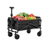 75L Festival Trolley on Wheels Fodable Camping Trolley Adjustable Handle | 330lbs Folding Beach Trolly Cart Garden Wagon, Heavy Duty Pull Along Trolly for Shopping, Fishing, Sand and Kids to Sit in