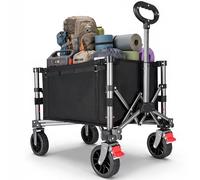 75L Festival Trolley on Wheels, Folding Wagon, Portable Mini Camping Cart, Small Trolley Foldable for Beach Outdoor Garden Shopping, Side-Opening, Wide Wheels, Adjustable Handle, Black