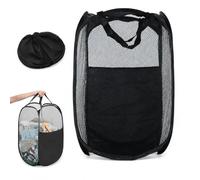 75L Instant Pop Up Laundry Basket with Side Pocket & Handles, Black 36x36x58cm Foldable Laundry Basket Mesh Storage Container - Laundry Baskets