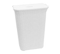 75L Laundry Hamper Storage Linen Clothes Washing Basket Lid Plastic Rattan Style (White)