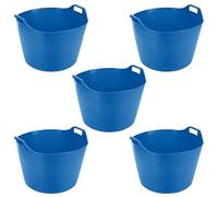 75L Litre Large Robust Flexi Tubs Multipurpose Flexible Rubber Storage Container Buckets Garden Trugs Laundry Basket Polyethylene Flex Tub For Home Gardening Toys -Made in UK (Set of 5, Sky Blue)