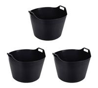 75L Litre Large Robust Flexi Tubs Multipurpose Flexible Rubber Storage Container Buckets Garden Trugs Laundry Basket Polyethylene Flex Tub For Home Gardening Toys -Made in UK (Set of 3, Black)