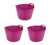 75L Litre Large Robust Flexi Tubs Multipurpose Flexible Rubber Storage Container Buckets - Garden Trugs/Baskets Polyethylene Flex Tub For Home Gardening Toys -Made in UK (Set of 3, Pink)