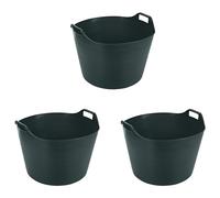 75L Litre Large Robust Flexi Tubs Multipurpose Flexible Rubber Storage Container Buckets Garden Trugs Laundry Basket Polyethylene Flex Tub For Home Gardening Toys -Made in UK (Set of 3, Dark Green)