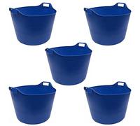 75L Litre Large Robust Flexi Tubs Multipurpose Flexible Rubber Storage Container Buckets Garden Trugs Laundry Basket Polyethylene Flex Tub For Home Gardening Toys -Made in UK (Set of 5, Blue)