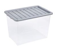 (75L, Silver) 5 X Storage Boxes Stackable Container Lightweight