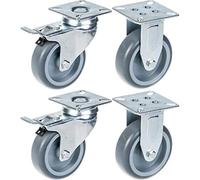 75mm 3" castor grey rubber tyre, brake & fixed, 240kg capacity, set of 4