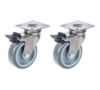 75mm 3" stainless steel castor grey rubber, swivel with brake, 120kg, set of 2