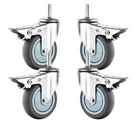 75mm Brake Stem Casters M10/M12 Swivel Rubber Caster Wheels Heavy Duty No Noise Caster Replacement for Furniture Trolley Pack of 4