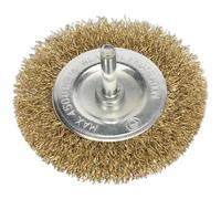 75mm Flat Wire Brush - Brassed Steel Filaments - 6mm Shaft - Up to 4500 rpm