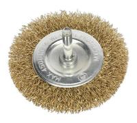75mm Flat Wire Brush - Brassed Steel Filaments - 6mm Shaft - Up to 4500 rpm