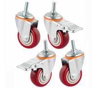 Ø75mm Heavy Duty Swivel Casters with M16x30mm Threaded Stem Silent PU Wheels 360kg Load Capacity 4 Pack Ideal for Furniture with Brake (2 Swivel + 2 Fixed)