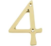75mm Screw Fix Numerals Solid Metal House Numbers (Polished Brass, No.4)