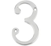75mm Screw Fix Numerals Solid Metal House Numbers (Satin Chrome, No.3)