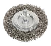 75mm Flat Wire Brush - Stainless Steel Filaments - 6mm Shaft - Up to 4500 rpm