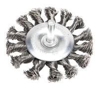 75mm Twisted Knot Flat Wire Brush Wheel - Stainless Steel - 6mm Shaft Diameter