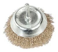 75mm Wire Cup Brush - Brassed Steel Filaments - 6mm Shaft - Up to 4500 rpm
