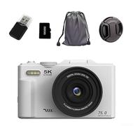 75MP 5k Digital Camera with 18X Autofocus Zoom 3 Inch Flip Screen and WIFI Control Suitable for Travel and Real Time Streaming (White 32G)