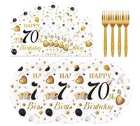 75PCS 70th Birthday Plates and Napkins Party Decorations, 7 Inch White and Gold Happy Birthday Paper Plates and Napkins Disposable Tableware Set 70 Year Old Birthday's Party Decor for Women Men