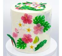 75pcs Edible Wafer Paper Cake Toppers - Summer Theme Monstera Leaves, Flamingo, Watermelon & Flowers - Safe for Cakes Decoration, Cupcakes, Cookies Dessert, Decorating