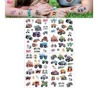 75PCS Truck Racing Car Temporary Tattoo Kit for Kids Metallic Styles Checkered Flag Trophy Flames Stickers for Boys Girls Birthday Party Decorations