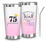 75th 1950 Birthday Gifts for Women, 75 Year Old Birthday Cups Gifts for Her, Birth Day Decorations for Woman, Cool 75th Gift for Women Turning 75, 75 and Fabulous 20 OZ Stainless Steel Tumbler
