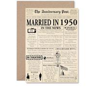 75th Anniversary Card for Men Women - Newspaper Married in 1950 - Happy 75 Year Wedding Anniversary Card for Wife Companion Partner Husband, A5 Anniversaries Greeting Cards