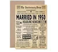 75th Anniversary Card for Men Women - Vintage Newspaper Married in 1950 - Happy 75 Year Wedding Anniversary Card for Wife Companion Husband Partner, A5 Anniversaries Greeting Cards