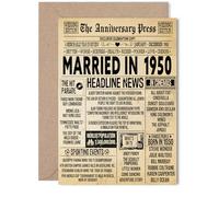 75th Anniversary Card for Women Men - Vintage Newspaper Married in 1950 - Happy 75 Year Wedding Anniversary Card for Companion Wife Partner Husband, 5x7 Inch Anniversaries Greeting Cards