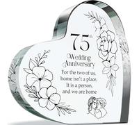 75th Anniversary Plague Gifts for Husband Wife - Home is a Person - Happy 75th Wedding Anniversary Present for Partner, 100mm x 100mm Acrylic Heart Keepsake for Seventy-Fifth Anniversaries