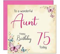 75th Aunt Birthday Card - Beautiful Butterfly Floral Aunts Birthday Card for 75 Year old Seventy Five, Seventy Fifth