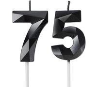 75th Birthday Candles, Number 75 Black Candles for Cake, Happy Birthday Candles Cake Topper Decorations for Birthday Party Wedding Anniversary Celebration Supply