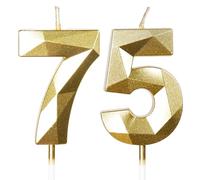75th Birthday Candles, Number 75 Candle, Gold Candles, Birthday Candle for Cake, Happy Birthday Candle, Cake Candles Cake Topper Decorations for Birthday Party Wedding Anniversary Celebration Supplies