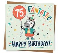 75th Birthday Card, 75th Birthday Card for Her or Him, Funny Zebra Design with Happy Message, Colourful Celebration