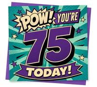75th Birthday Card, 75th Birthday Card for Him or Her, Comic Style 'Pow! You're 75 Today!' Celebration for Milestone
