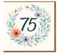 75th Birthday Card - Elegant Floral Watercolour Wreath with Bold 75, Milestone Birthday Card for Mum, Gran, Aunt or Friend