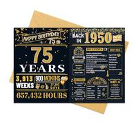 75th Birthday Card for Boys Girl, Born In 1950 Birthday Cards with Envelope, Greeting Cards Vintage Retro Black Gold for Grandparents, Husband, Wife, Mom, Dad, Friend (8×10.6 in) (75)