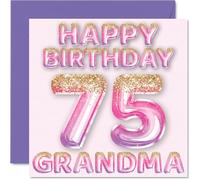 75th Birthday Card for Grandma - Pink & Purple Glitter Balloons - Happy Birthday Cards for 75 Year Old Grandma from Grandson Granddaughter, 145mm Bday Greeting Cards Gift